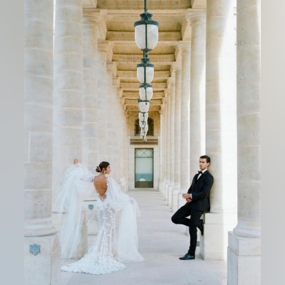 New Galia Lahav Couture Fleur silk lace wedding dress sz 42 10/12 bridal gown